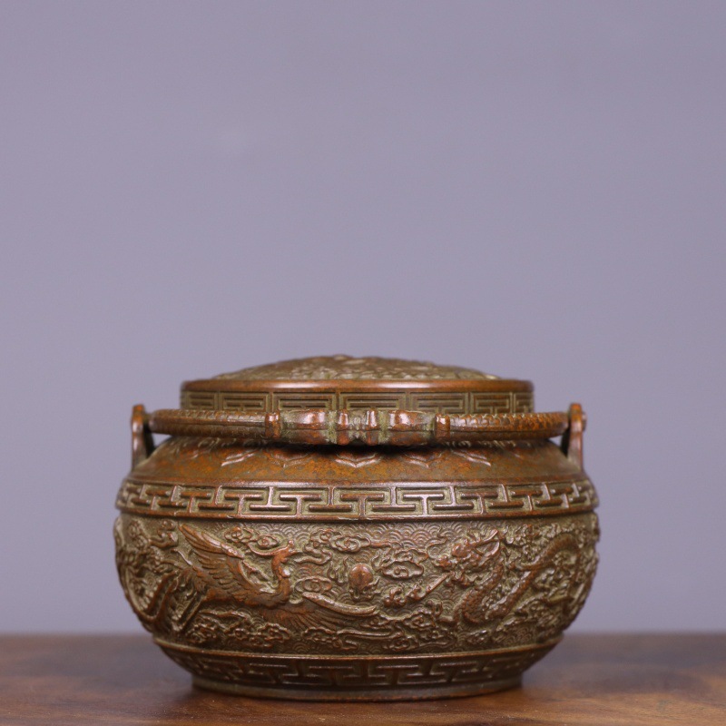 Office Furniture Phoenix - Pure Copper Portable Dragon Phoenix Incense