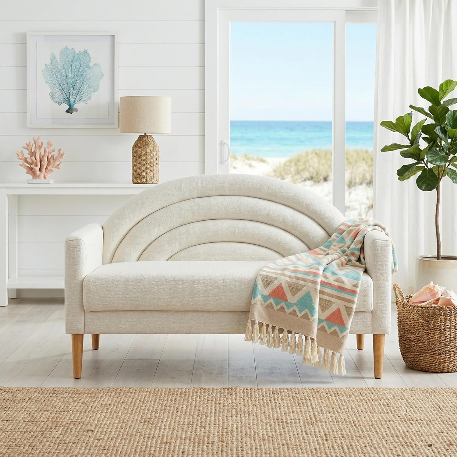 Office Furniture For Small Spaces - 49in Mid Century Loveseat Linen Upholstered
