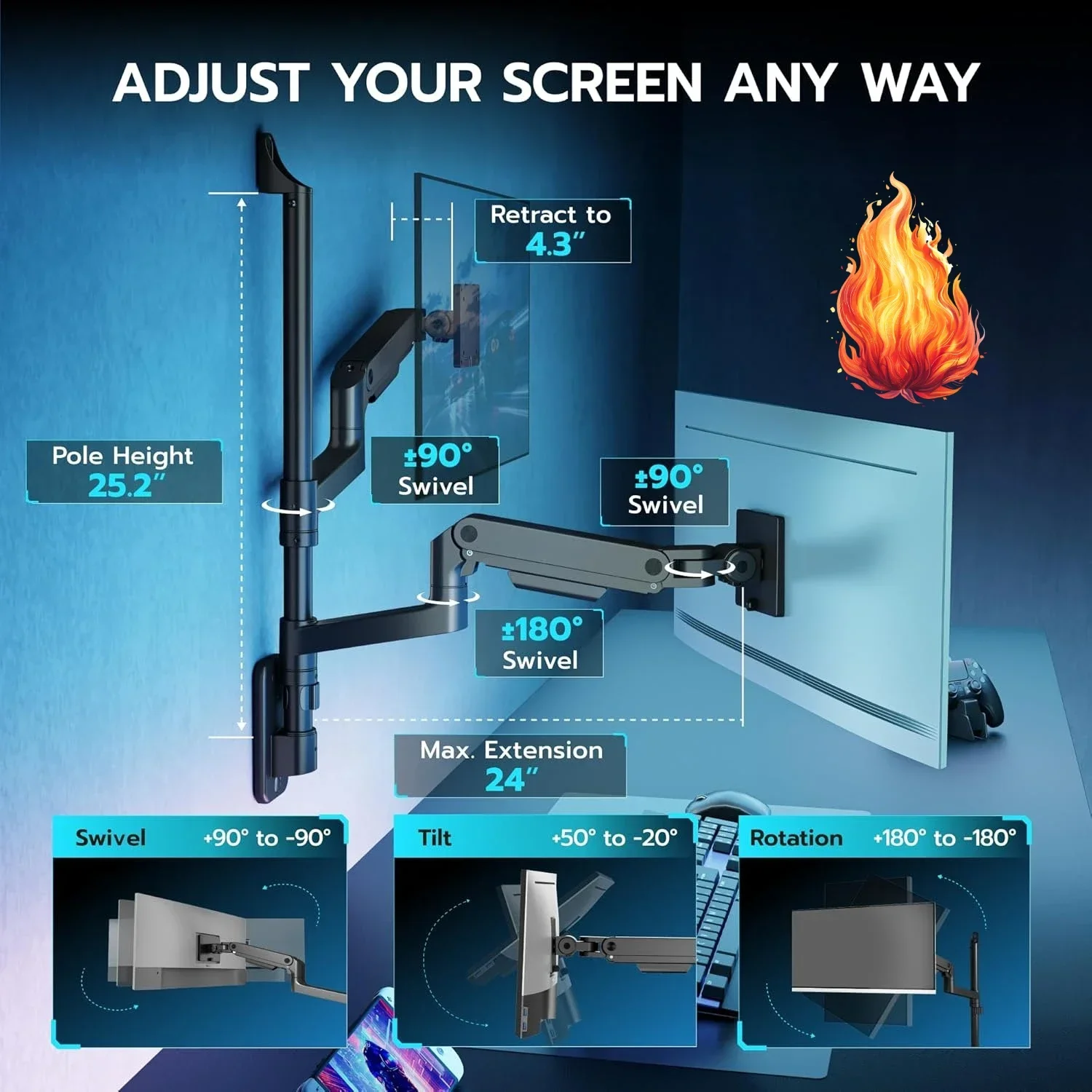 Dual Monitor Wall Mount for 17 - Adjustable Monitor Mount のレビューと価格