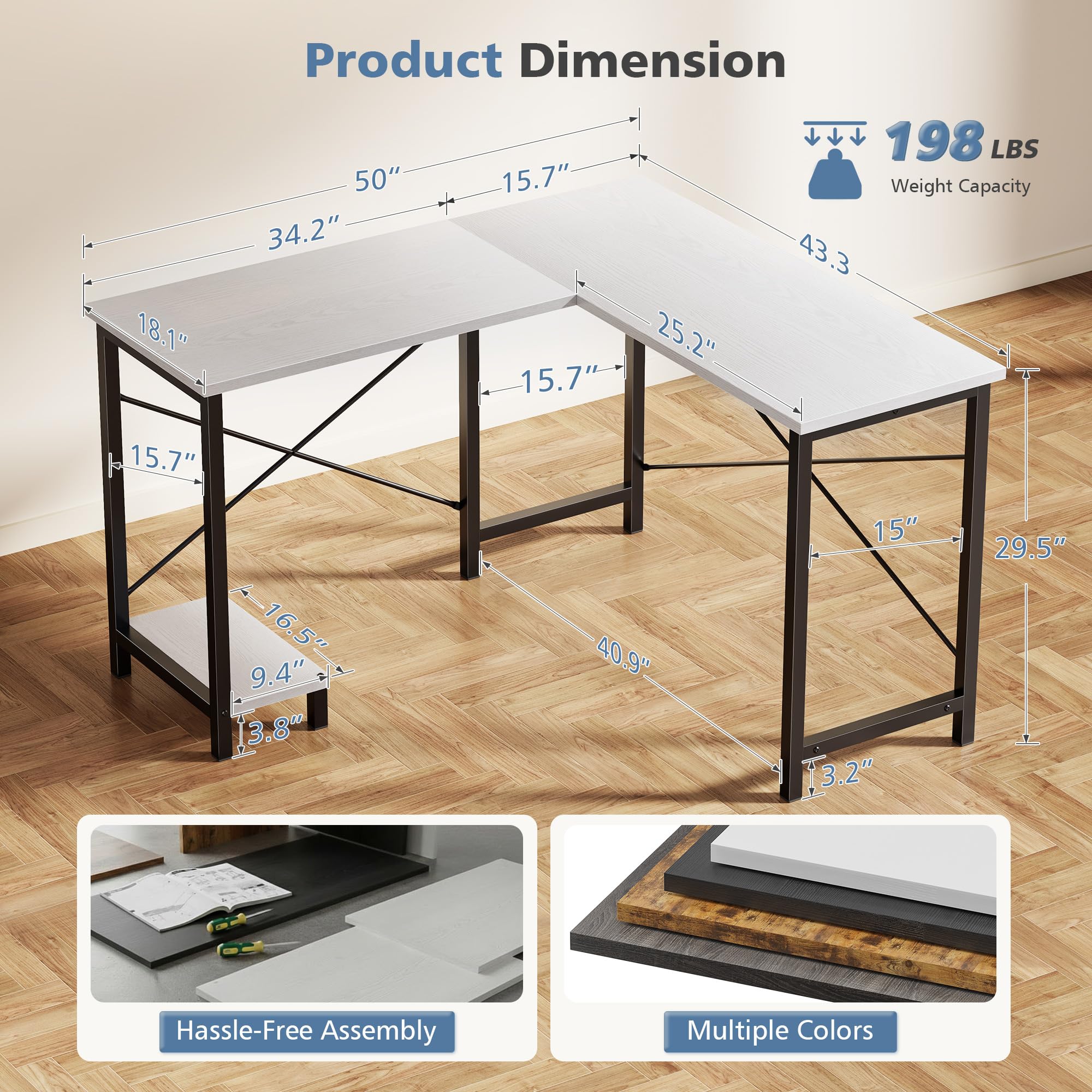 JHK 50 Inch L Shaped Desk Comp - Office Furniture For Small Spaces のレビューと価格